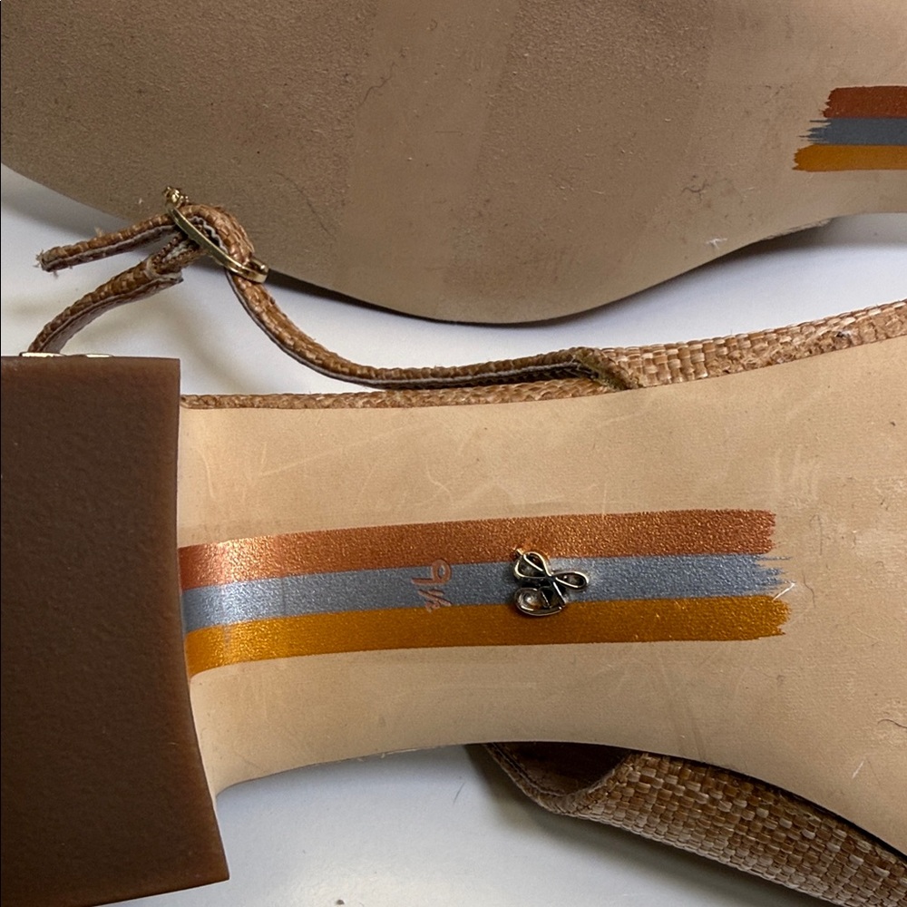 Sam Edelman Terra Tan Woven Slingback Block Heels - Picture 7 of 9